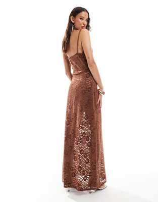Miss Selfridge Lace Cowl Neck Slit Hem Summer Maxi Dress