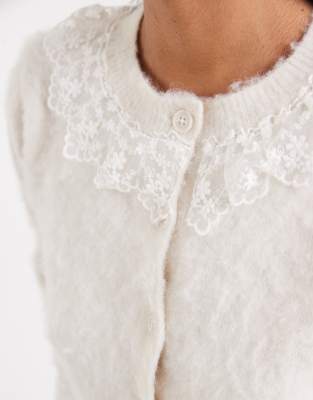 Miss Selfridge Lace Detail Cardigan In White