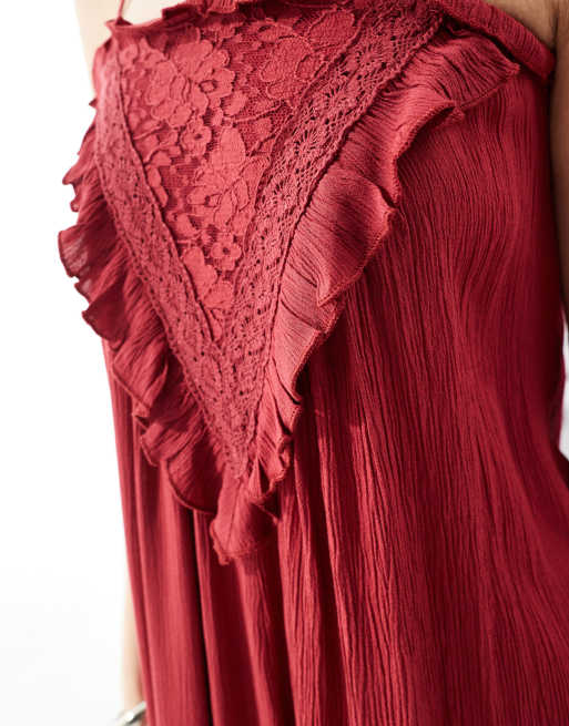 Miss Selfridge lace detail maxi slip dress in red