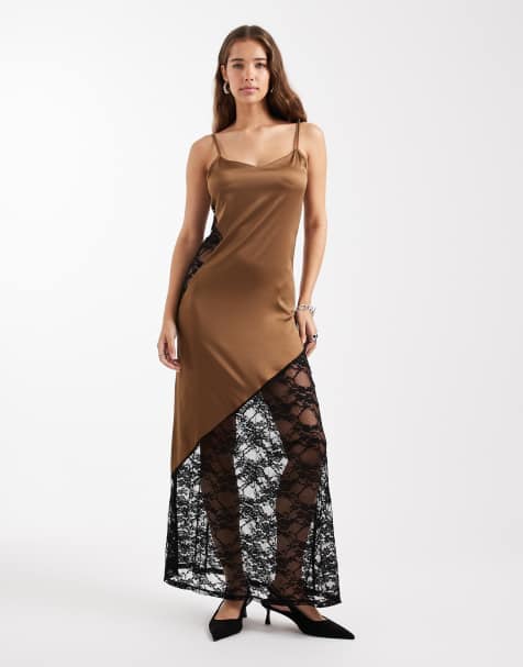 Miss Selfridge lace detail satin maxi dress - view 1