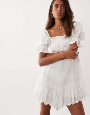 Miss Selfridge lace embroidered smock dress in white