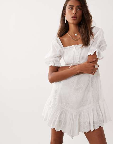 Miss Selfridge lace embroidered smock dress in white - view 1