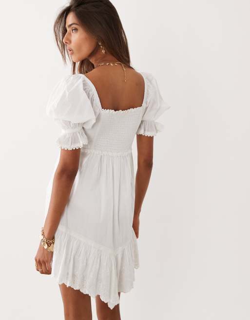 Miss Selfridge lace embroidered smock dress in white, 4 of 4