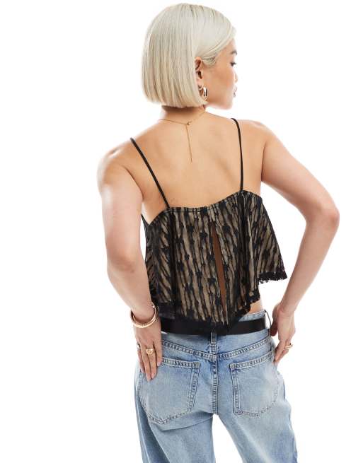 Miss Selfridge lace floaty slit back cami top, 4 of 4