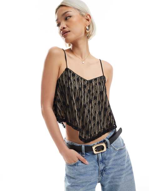 Miss Selfridge lace floaty split back cami top - view 1
