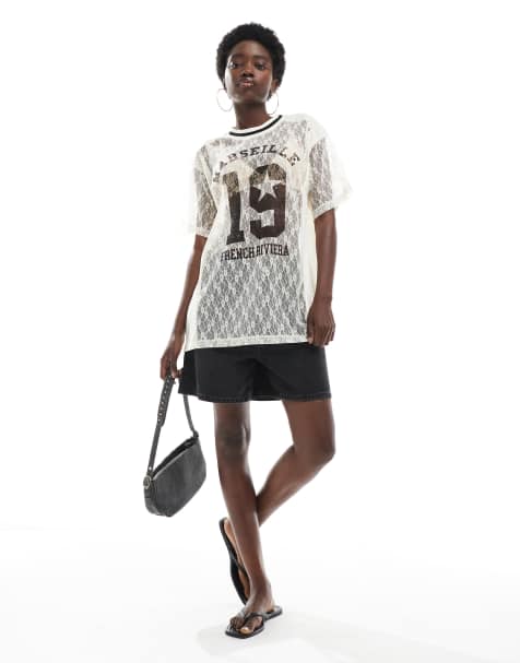 Miss Selfridge lace football jersey in white - view 1