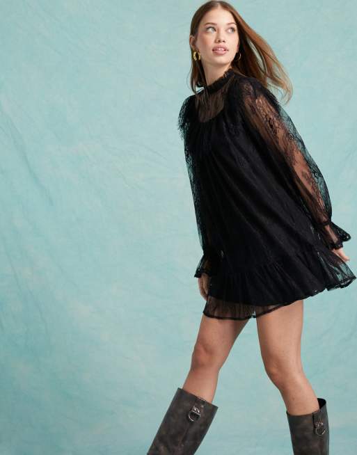 Black lace smock dress best sale