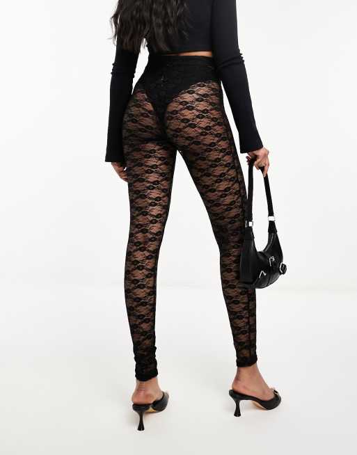 Miss Selfridge lace high waist leggings in black, 2 of 4