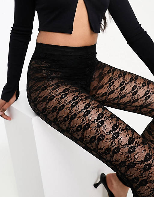 Miss Selfridge lace high waist leggings in black