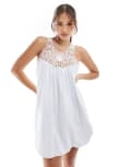[Miss Selfridge] Miss Selfridge lace insert baby doll swing mini dress in white S White