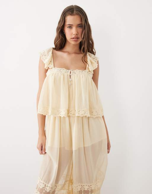 Miss Selfridge lace insert bloomer jumpsuit in ecru, 2 of 4
