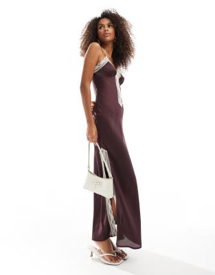 Miss Selfridge Lace Insert Cami Maxi Dress In Brown