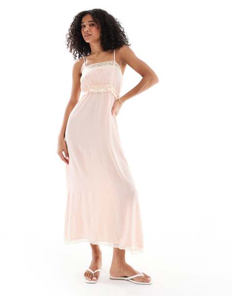 Miss Selfridge lace insert cami maxi dress in pink - view 1