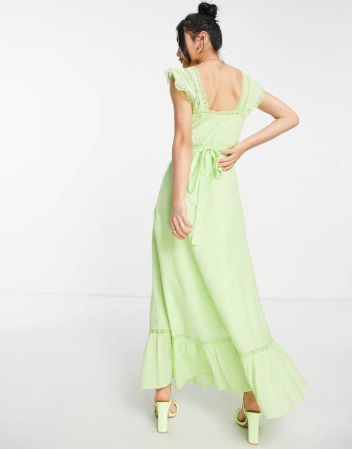 Miss Selfridge lace insert dobby maxi dress in lime green | ASOS
