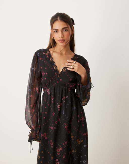 Miss Selfridge lace insert maxi dress in floral print, 4 of 4