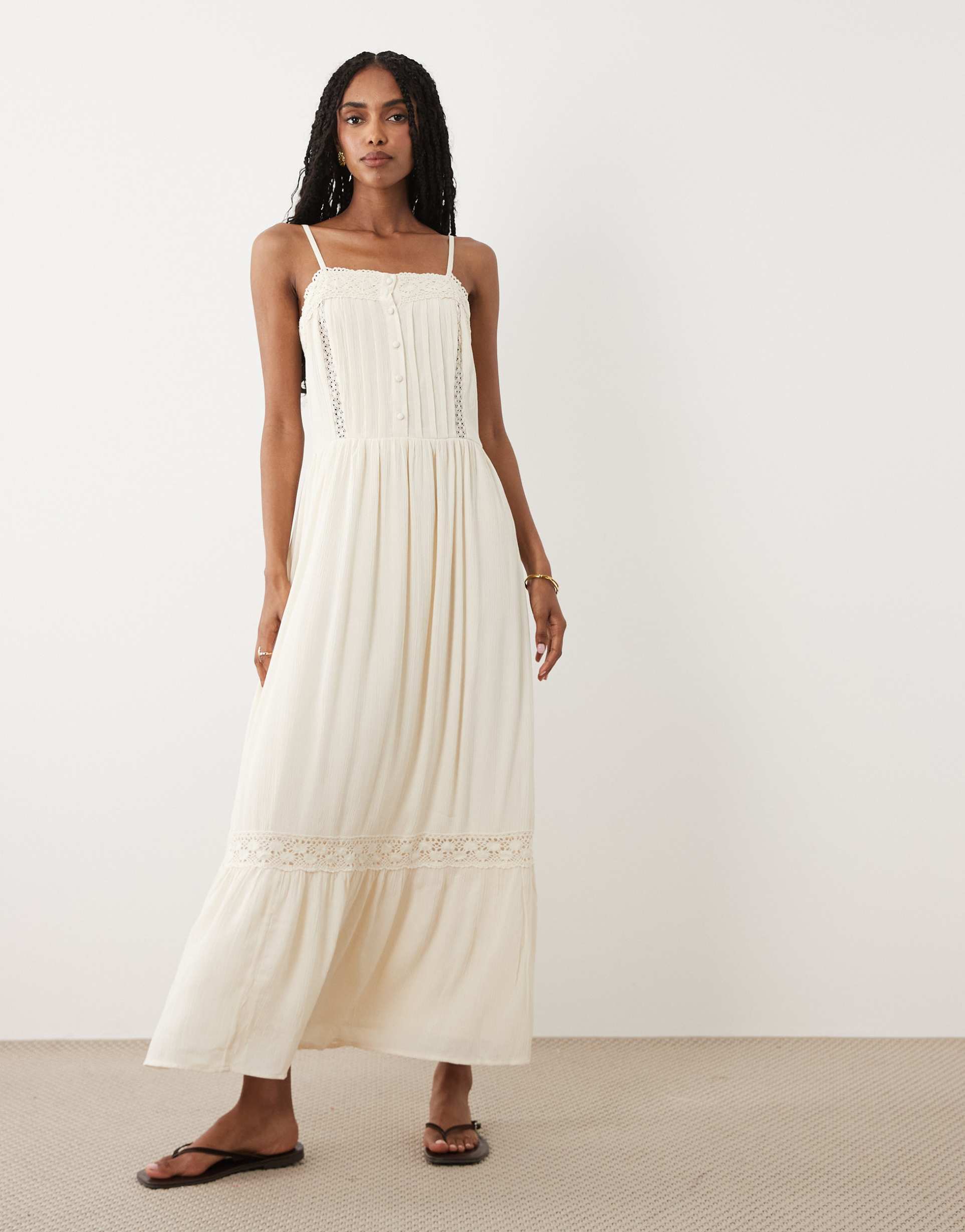 miss selfridge lace insert maxi dress in ivory