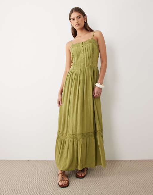 Miss Selfridge lace insert maxi dress in olive, 2 of 4