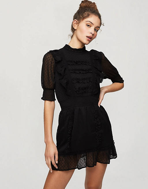 Miss Selfridge lace insert mini dress in black