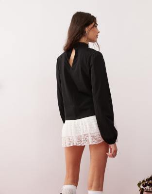 Miss Selfridge Lace Insert Pintuck Detail Blouse