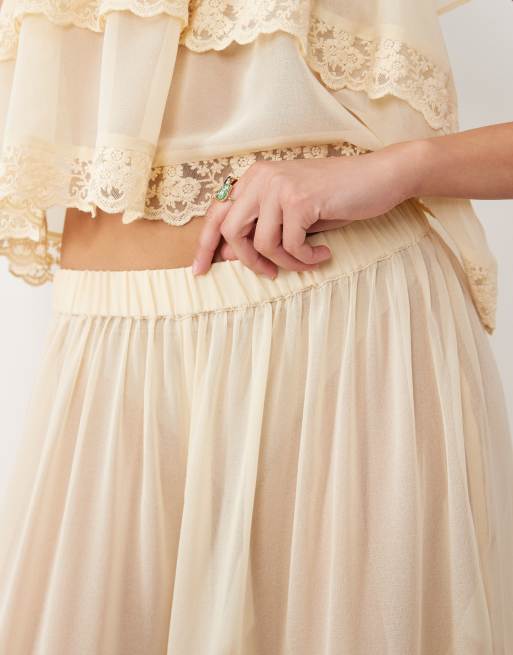 Miss Selfridge lace insert sheer balloon trousers in ecru, 3 of 5