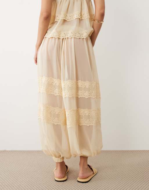 Miss Selfridge lace insert sheer balloon trousers in ecru, 5 of 5