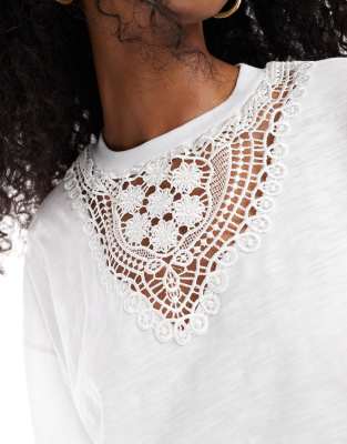 Miss Selfridge Lace Insert Wide Cropped T-shirt-no Color
