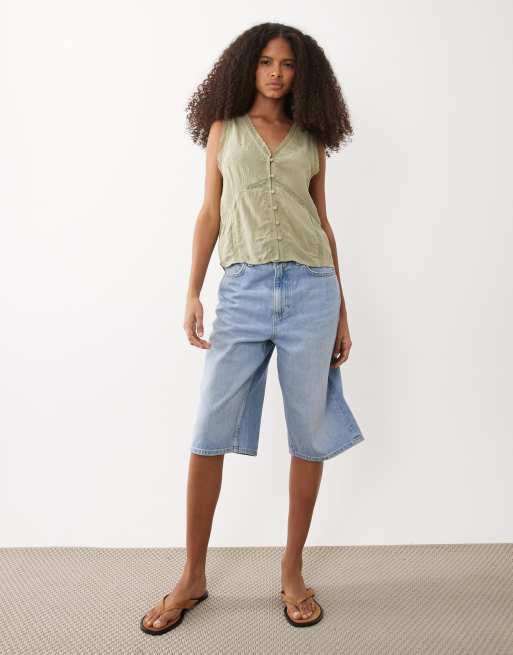 Miss Selfridge lace inserts vest in sage, 2 of 4