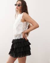 Bershka ruffled mini skirt with studs in black
