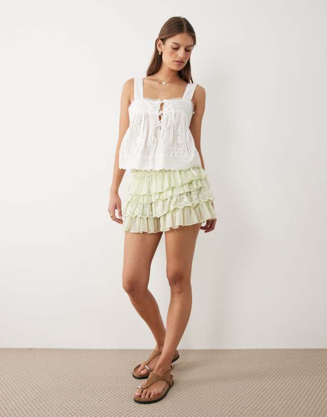 ら*む様 【muguet】frill lace shortpant Miss Selfridge lace mix bloomer shorts in mint | ASOS