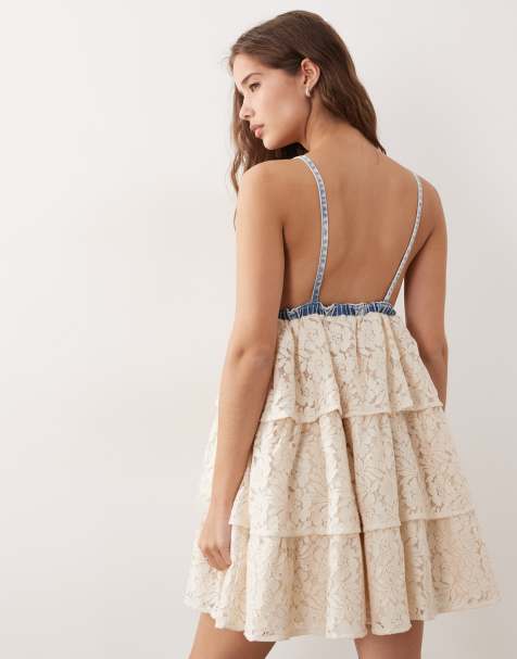 Miss Selfridge lace mix mini dress in blue wash - view 1