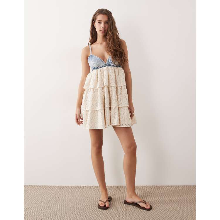 miss selfridge mixed lace mini dress Miss Selfridge - Lace Mix Mini Dress - Women - Cotton/Polyester - 14 US