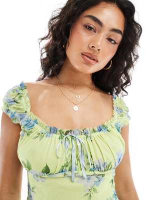 Miss Selfridge Lace Picot Floral Mesh Corset Top