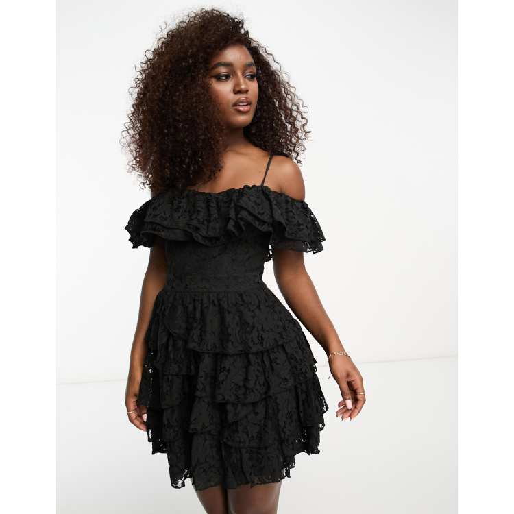 Miss Selfridge lace rara strappy mini dress in black ASOS