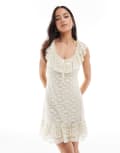 [Miss Selfridge] Miss Selfridge lace ruffle western mini dress in ivory-White S IVORY