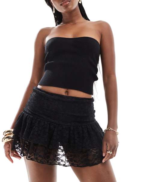 Miss Selfridge lace ruffle mini skort in black - view 1
