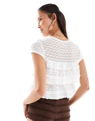 Miss Selfridge Lace Ruffle Short Sleeve Top
