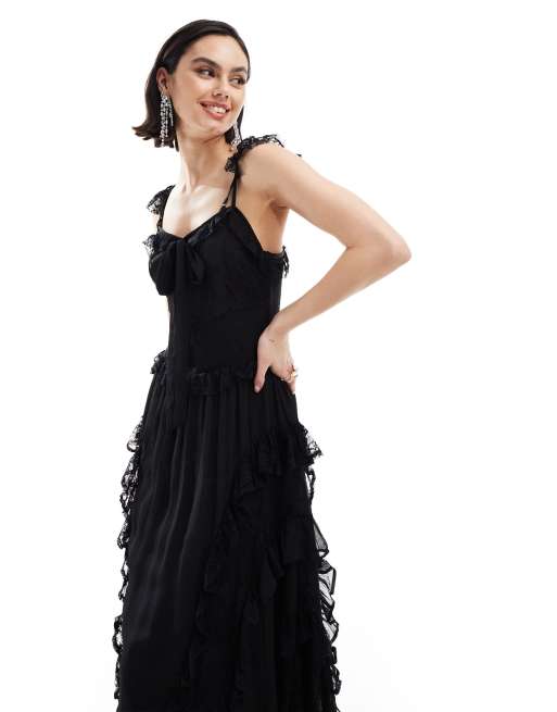 Black ruffle lace outlet dress