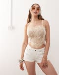 [Miss Selfridge] Miss Selfridge lace tie back cami in cream-White 6 CREAM