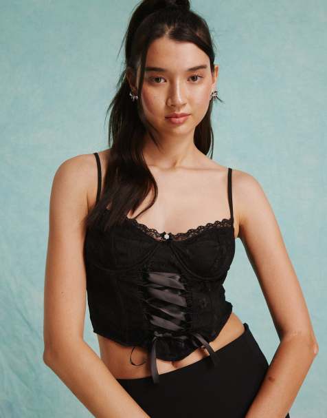 Motel Hook And Eye Detail Corset Top Co-ord in Black