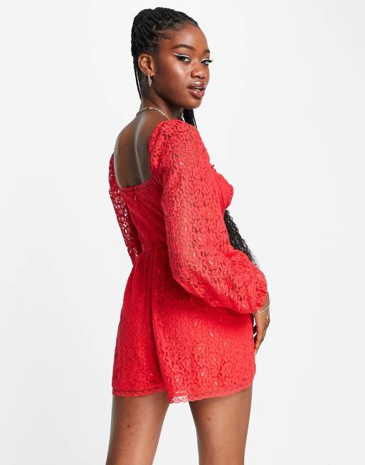 Red lace store romper dress