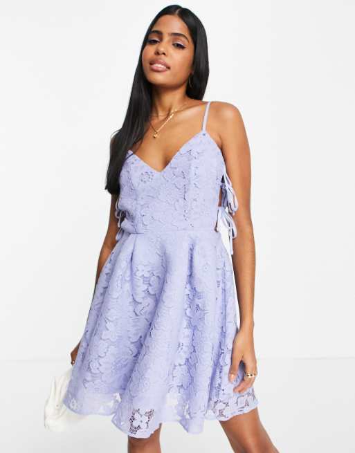 Miss Selfridge lace tie side mini prom dress in blue , 4 of 4