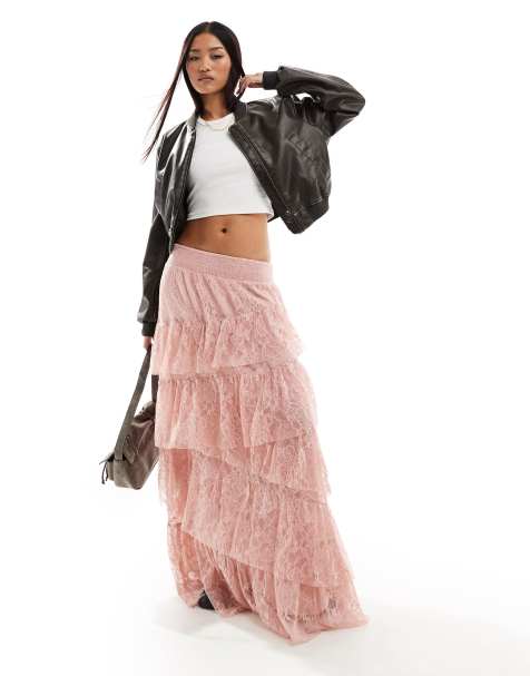 Simmi Tall sequin bralette and cut out waist maxi skirt co-ord in pink