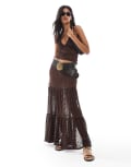 [Miss Selfridge] Miss Selfridge lace tiered maxi skirt (part of a set)-Brown L Chocolate