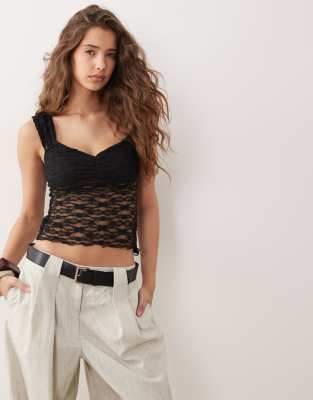 Miss Selfridge Lace Top In Black