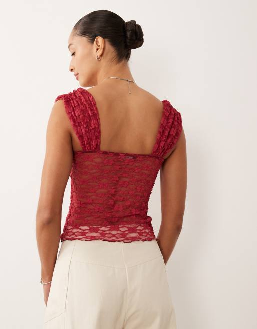 Miss selfridge lace top in raspberry pink, 4 of 4
