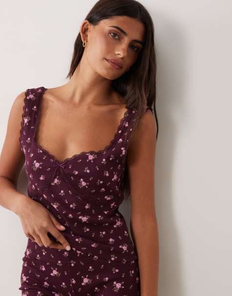 Miss Selfridge lace trim cami in floral print (Part of a set) - view 1