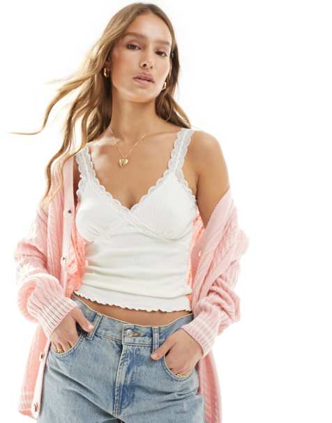 Fluffy Tie Shoulder Crop Cami Vest Top Camel | SilkFred IE