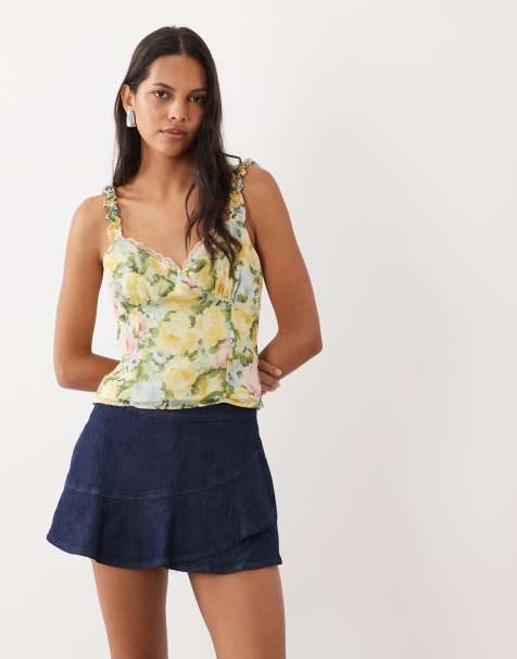 Miss Selfridge lace trim cami top in floral print - view 1