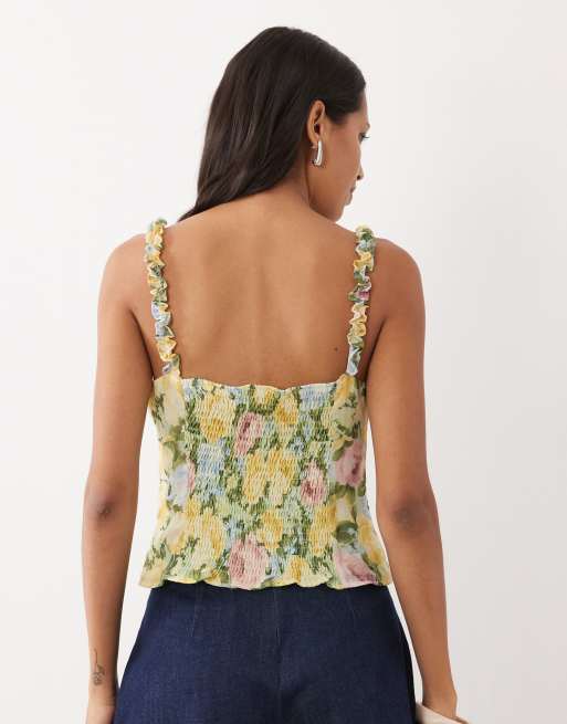 Miss Selfridge lace trim cami top in floral print, 4 of 4