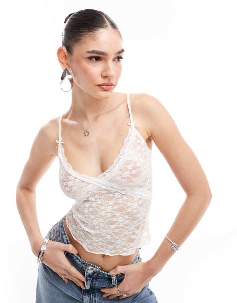 Miss Selfridge lace trim cami top in ivory